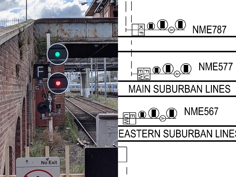 Railway signal with lit letter 'F'