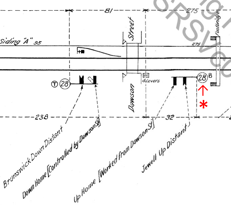 1986 diagram showing posts 28 and 28B near Dawson Street