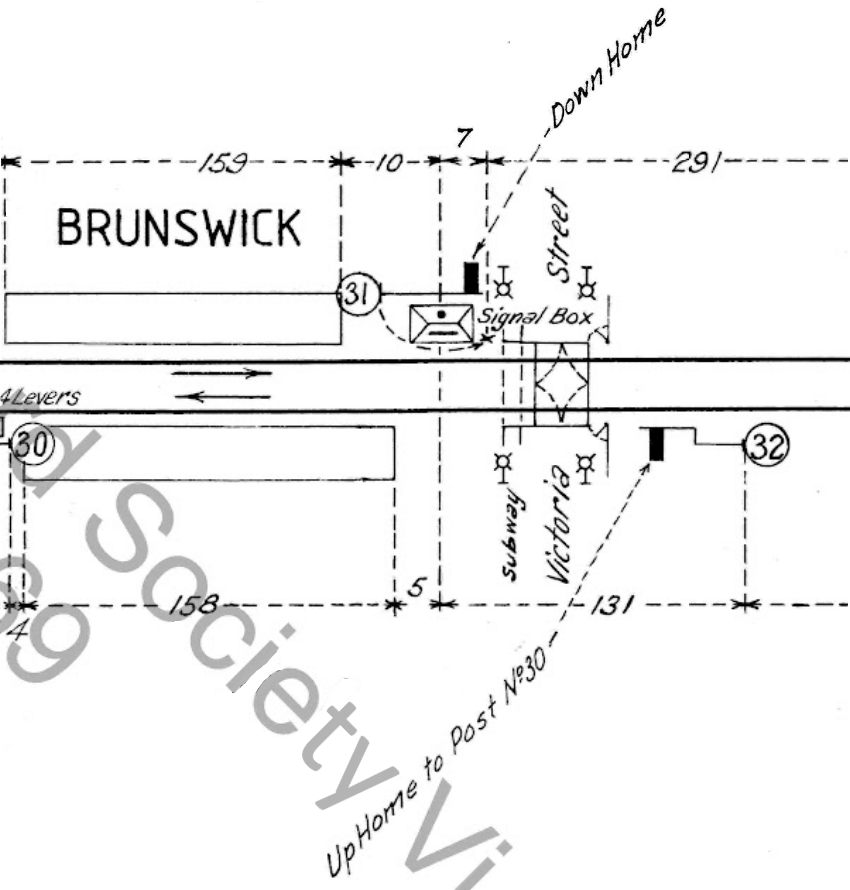 1986 diagram showing posts 31 and 32 near Brunswick station