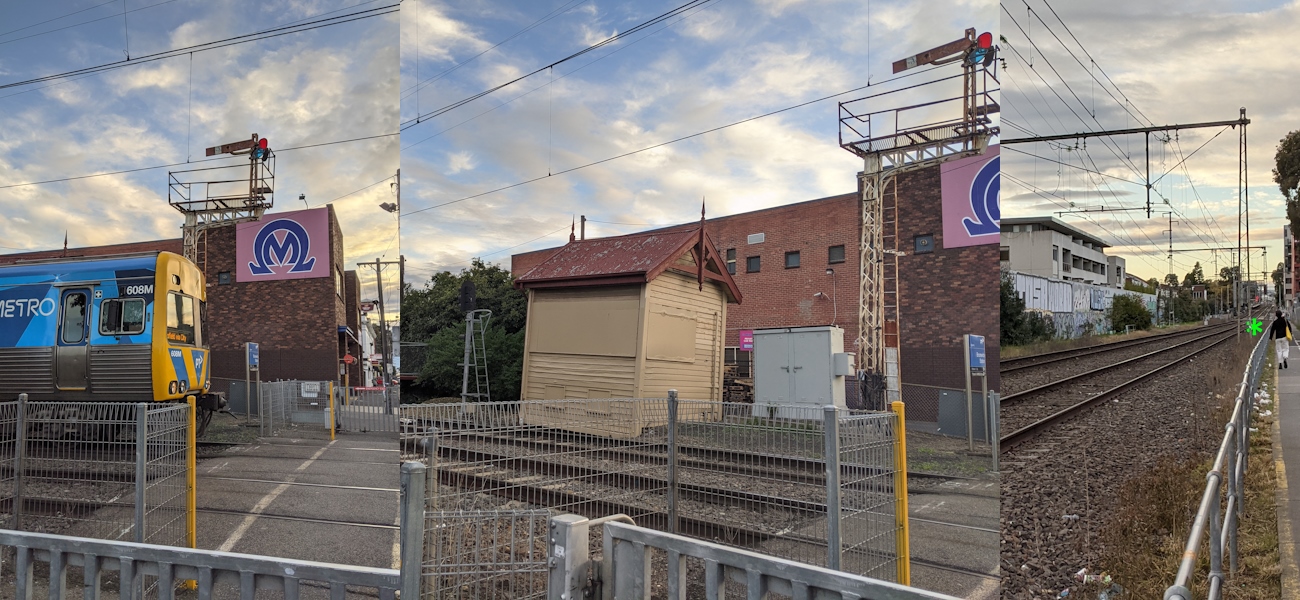 two photos of a semaphore signal post